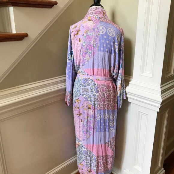 Spell Cha Cha Robe Dressing Gown Womens Medium Large Pink Purple Patchwork Maxi - Picture 12 of 13